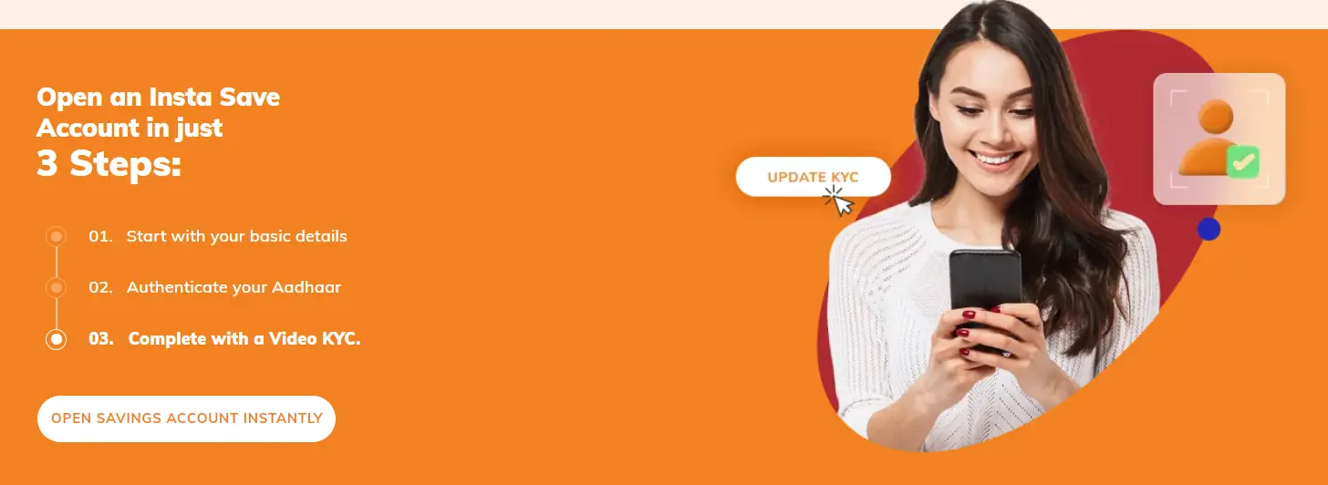 A smiling woman looking at her phone with an illustrative graphic emphasizing the convenience of online banking.