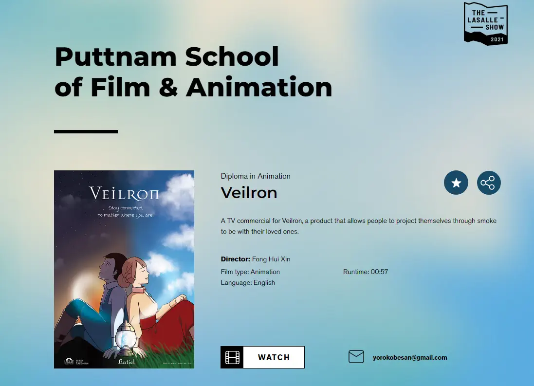 A screenshot of LASALLE website displaying promotional posters of schools in film and animation.