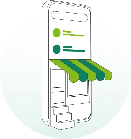 "A graphic of a Shopify store with a green canopy, designed to resemble a mobile app icon.