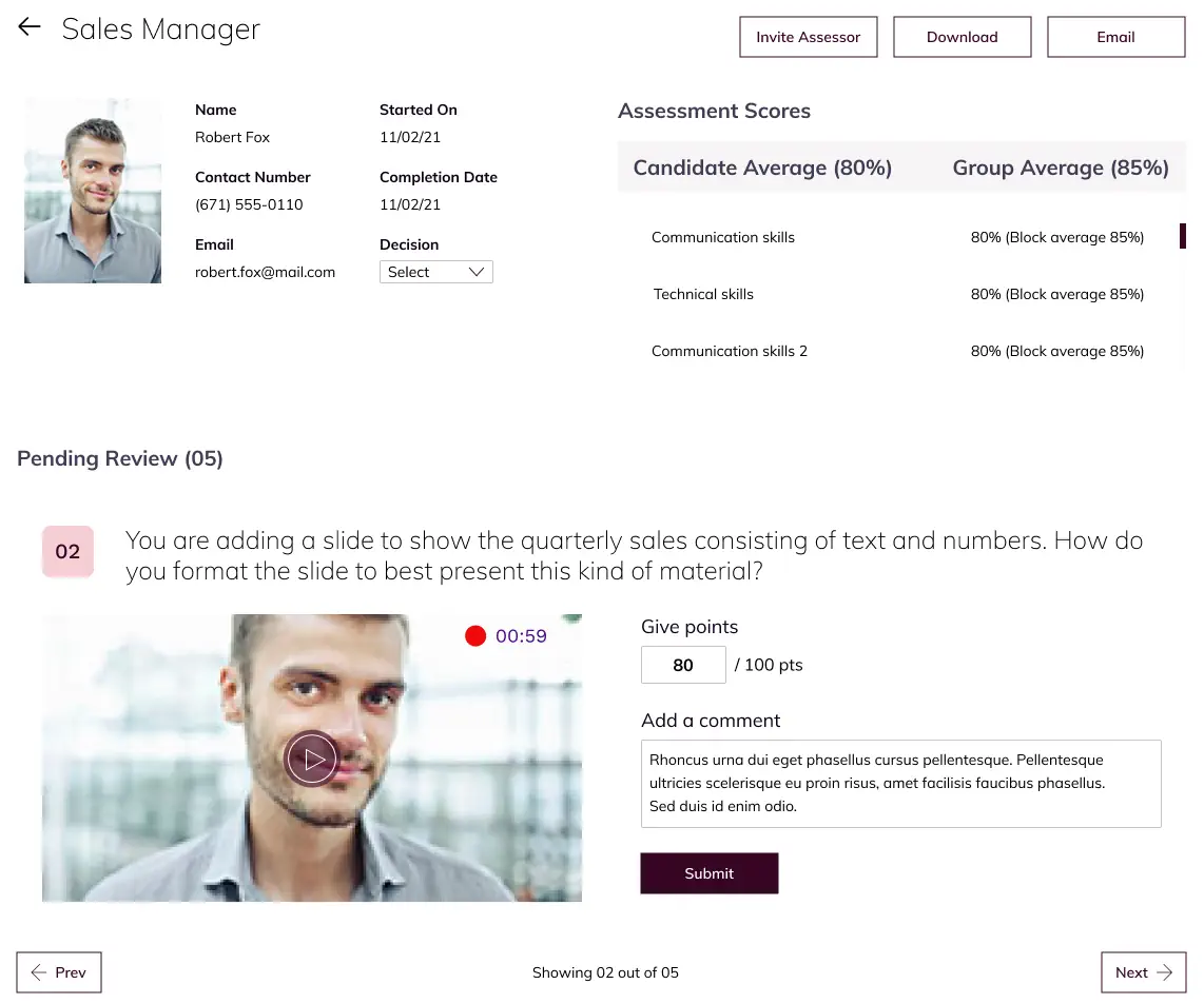 "A screenshot of the SmartList website displaying a user interface for performance and assessment, alongside a video of the user.