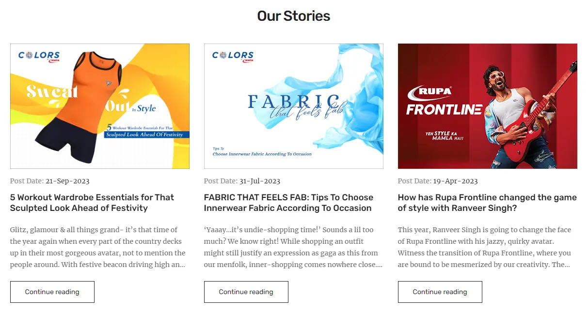 Blogs collage showing stories on festival wardrobe essentials, 2023 fabric trends and Ranveer Singh's style influence