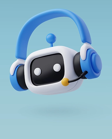 AI customer service chatbot with headset on a blue banner for conversational AI ROI and risk analysis
