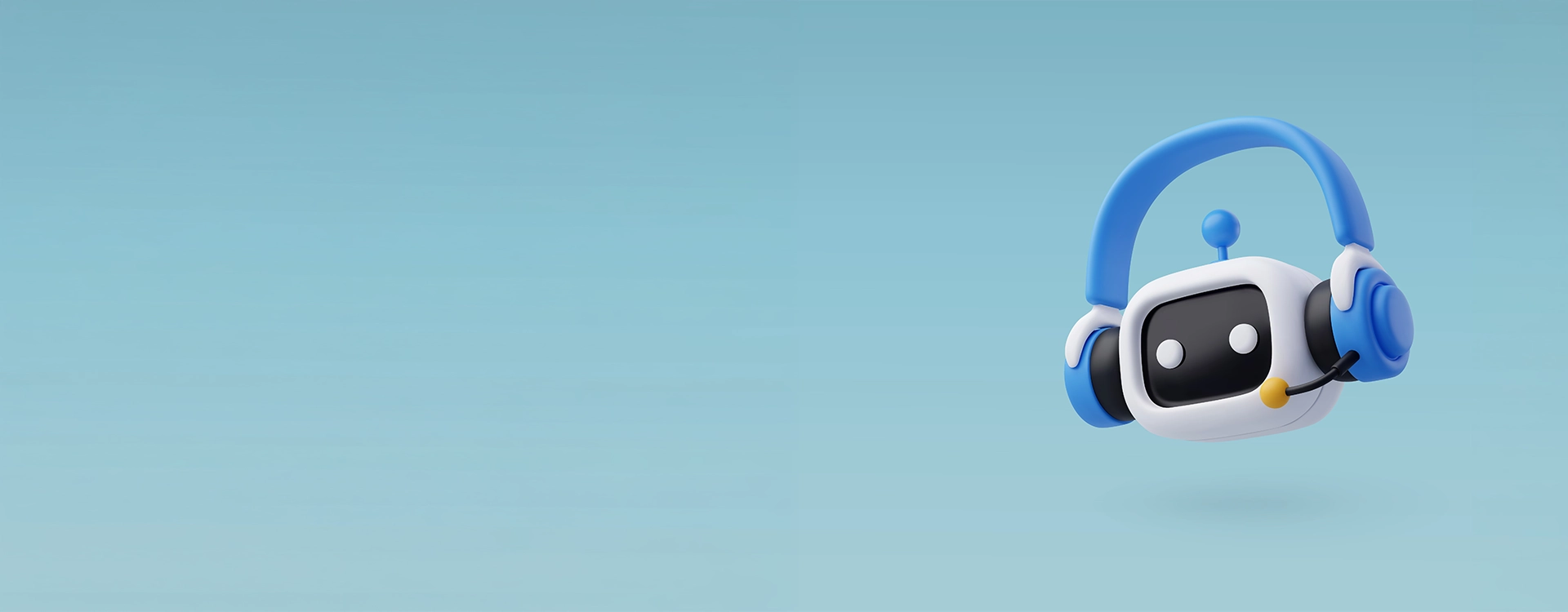 AI customer service chatbot with headset on a blue banner for conversational AI ROI and risk analysis